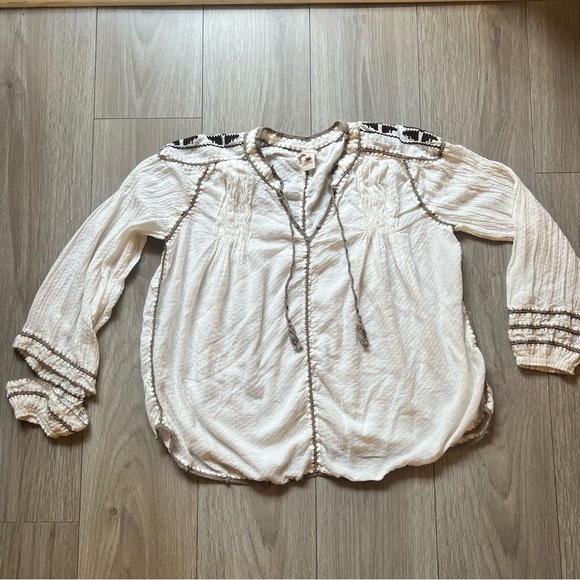 Sundance Peasant Top Embroidered|tunic cream Ivory| boho Sz XS oversized - Picture 2 of 14